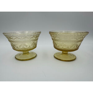 Antique 1890s EAPG Glass Sherbets | Ashman Pattern Yellow Compotes |